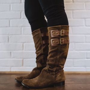Gently worn Nine West suede boots - olive green